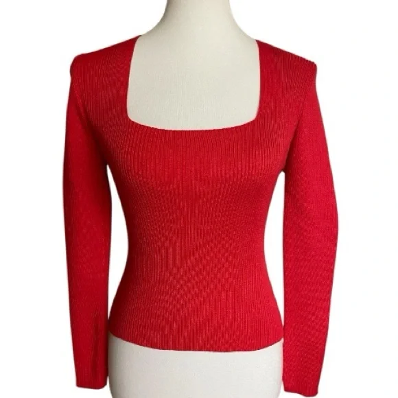 Red Square Neck Ribbed Sweater NWT - Picture 8 of 10